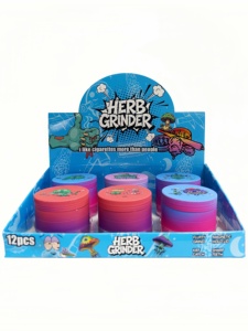 <b>Herb</b> Grinder 6 Pcs Display <b>Box</b> Round Plastic Magnetic Lid Sharp Teeth Colorful Design for Smooth Grinding - Product Image 5