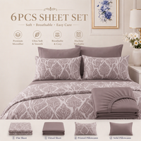 Parure de lit 6 pièces légère à imprimé dispersé, respirante et fraîche pour l'été, douce, 100 % polyester, avec taies d'oreiller