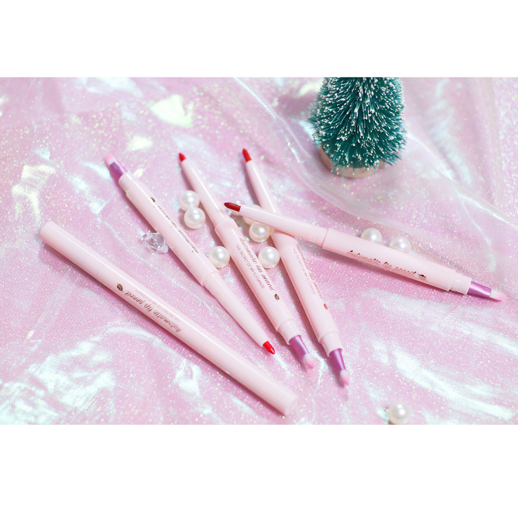 2-1 оптовая продажа, обнаженный Контурный карандаш для губ, розовый карандаш для губ с губкой