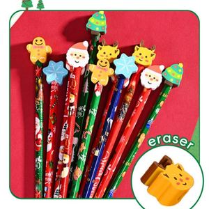 Crayons promotionnels en bois à thème de Noël avec gomme intégrée pour enfants et écoliers, personnalisables - Product Image 3