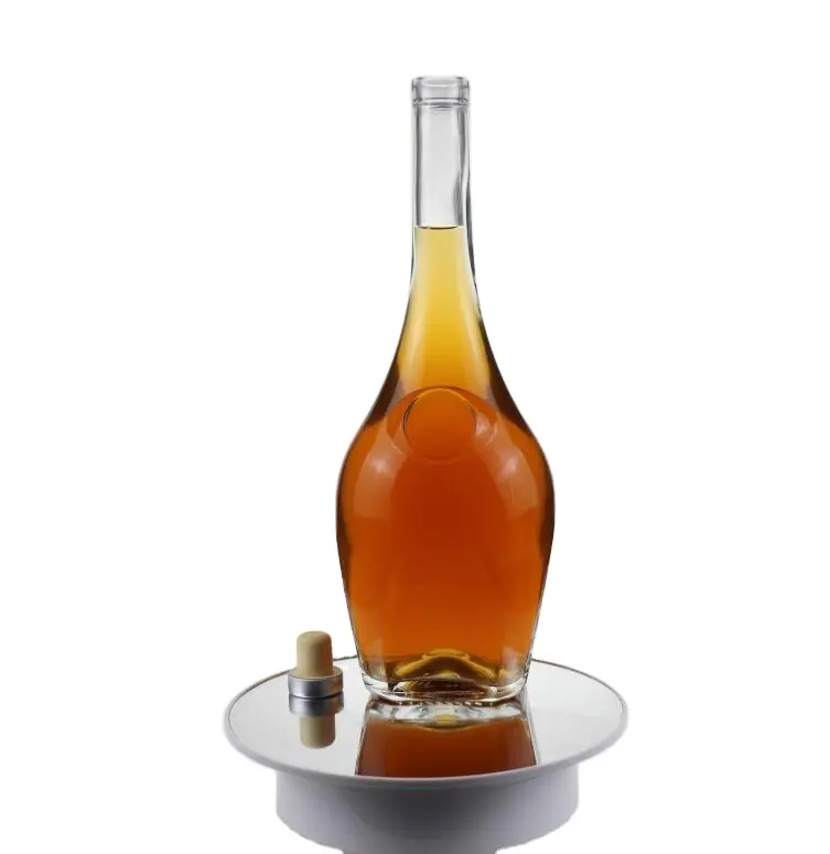 1000ML Anpassen Becher Form Glas Flasche Geprägte Rechteck Langen Hals Tequila Glas Flasche Mit Schraube Kappe