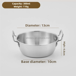 <span class=keywords><strong>Plat</strong></span> coréen en acier inoxydable 304 argenté 13CM-5.12 pouces Double poignées Snack & Riz Bol à <span class=keywords><strong>vin</strong></span> Bol rond épaissi - Product Image 2