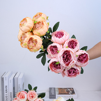 Buket Bunga Peony Sutra Buatan Berkualitas Tinggi Tujuh Tangkai untuk Pernikahan, Dekorasi Rumah & Luar Ruangan Gaya Klasik