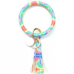 Bracelet en <span class=keywords><strong>cuir</strong></span> PU tie-dye avec pampilles, porte-clés, pendentif, breloque, bracelet de poignet, bijoux bohèmes pour femme – 4 styles - Product Image 4