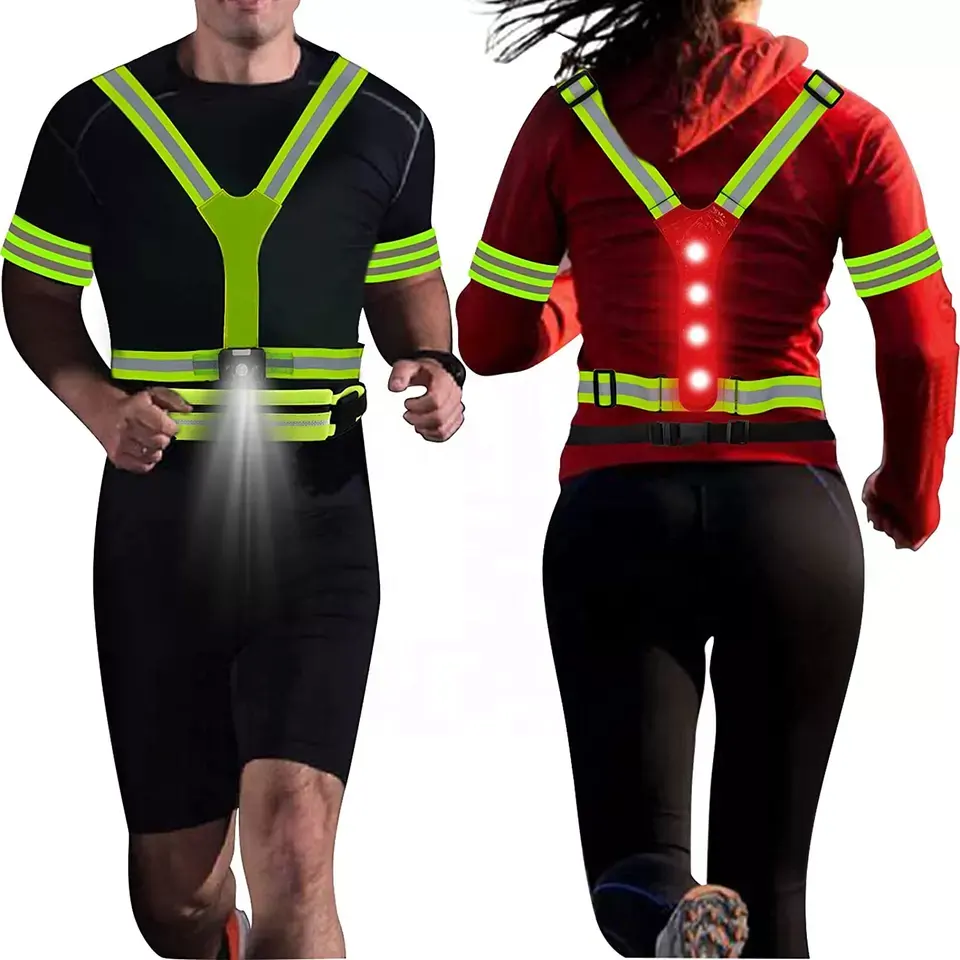 เข็มขัดวิ่งสะท้อนแสง,เสื้อกั๊กสำหรับใส่เล่นกีฬากลางแจ้งมีไฟ LED สะท้อนแสงมองเห็นได้ชัดเจน