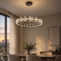 Lustre moderne en cristal en forme de fleur, réglable en hauteur, en aluminium, avec LED, pour salle à manger et salon (vente en gros)