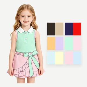 Haut sans manches en coton uni confortable et personnalisé, jupe-short à volants, tenues d'été pour filles, vêtements de sport pour sœurs, vente en gros - Product Image 1