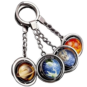 Porte-clés Lumineux Neuf Planètes Œil de Dieu, Pendentif Rond Rotatif Double Face en Cristal - Product Image 1