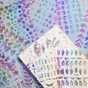 12 pièces coloré français ligne fleur Nail Art autocollants 3D feuilles/fleurs/motifs géométriques ongles décalcomanies auto-adhésif <span class=keywords><strong>manucure</strong></span> - Product Image 3