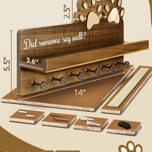 Wall Mounted Key <b>Rack</b> With Dog Leash Hooks And <b>Shelf</b> For Pet Supplies Storage - Product Image 3