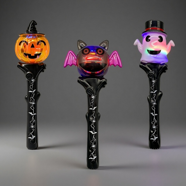 Trick or Treat Light up Toy Wand Spooky Custom logo Halloween Ghost LED Spinning Pumpkin Wand Wholesale Bat Glow Wands