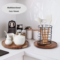 Funktionaler Runder Akazienholz Lazy Susan Organizer Küchen-Drehteller für Schrank Speisekammer Tischorganisation