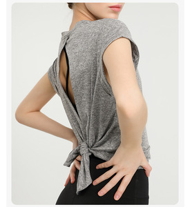 Haut de yoga pour femme à dos ouvert et à nouer, col rond, coupe ample, séchage rapide, respirant, pour l'entraînement et le Pilates, multi-usages, vente en gros - Product Image 3