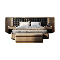 Ensemble de meubles de chambre à coucher de luxe Villa, design italien moderne, lit king size capitonné en cuir haut de gamme avec sommier tapissier