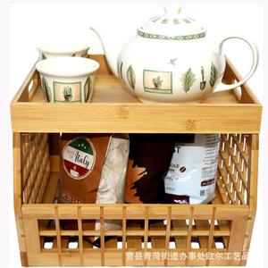 Bamboo Kitchen Storage <b>Basket</b> With Tray Stackable Food Storage Bin For Vegetable <b>Bread</b> Fruit - Product Image 2