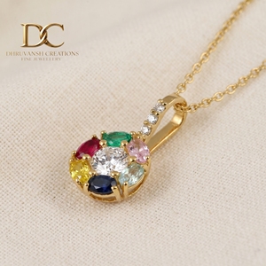 สร้อยคอทองคำแท้ 14KT พร้อมจี้เพชรเพาะเลี้ยงและพลอยหลากชนิด รับรองโดย IGI เครื่องประดับวินเทจสำหรับผู้หญิง - Product Image 6