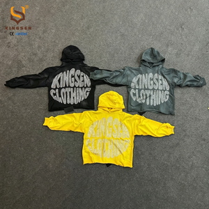 Sudadera con capucha personalizada de fábrica, con bajo sin rematar, efecto desgastado, sin cordón, multicolor, unisex, con pedrería personalizada - Product Image 2