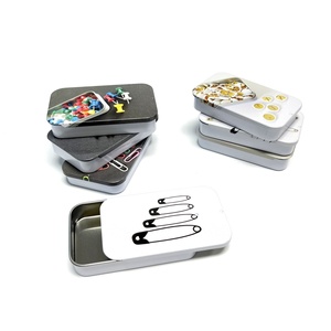 Mini <b>Slide</b> Box Sewing Box, Square Push-Pull Tinplate Storage for Needle & Thread, Portable <b>Small</b> Iron Case - Product Image 4