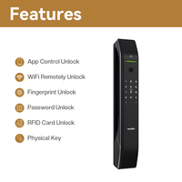 Serrure intelligente automatique Tenon D7 pour appartement avec accès par empreinte digitale/mot de passe/carte/clé/application, stockage sur carte mémoire, compatible Wi-Fi