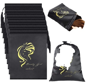 Sacs en satin personnalisés avec logo pour emballage de perruques, pochettes à bijoux avec pompon, extensions capillaires – Vente en gros - Product Image 2