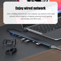 USB C Hub 10 1 Dongle portátil 4K para HDMI PD 100W USB 3,0 Gigabit Ethernet RJ45 Estación de acoplamiento Soporte para computadora portátil Multipuerto Stock