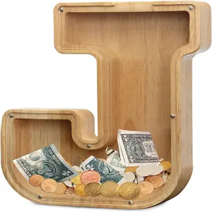 Extra Large Wooden Letter Coin Piggy Bank para Meninos Meninas Crianças Toddler Alphabet M Money Bank