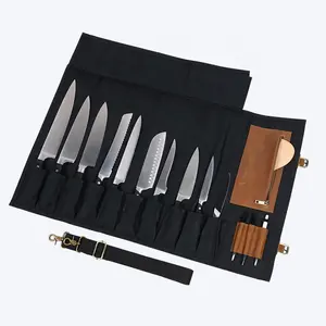 CHANGRONG Custom High Quality Leather waxed canvas Chef Tool Kit Knife Roll Storage Bag chef knife bag