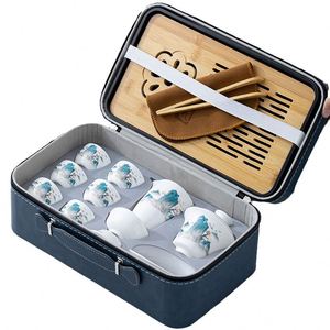 High-Grade Sheep Fat Jade White Porcelain Gongfu <b>Tea</b> Set Travel Home Gift <b>Box</b> Gaiwan Teacup Souvenir Gift Set - Product Image 1