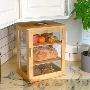 Boîte à pain en bambou avec fenêtre transparente, armoire de rangement alimentaire multifonctionnelle en bois pour la cuisine - Product Image 1