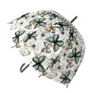 Parapluie droit transparent à poignée en plastique avec imprimé papillon et logo - Product Image 4