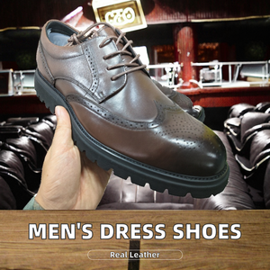 Chaussures habillées pour homme en cuir véritable de vache à bout pointu à lacets Motif brogue Hiver Mariage Confortables Durables Antidérapantes - Product Image 2