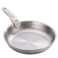 Poêle à frire en titane pur à motif martelé, non revêtue, à fond plat, portable, avec poignée détachable, ensemble d'ustensiles de cuisson en titane