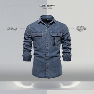 Chemise en jean pour hommes, manches longues, décontractée, col rabattu, couleur unie, vêtements de travail - Product Image 2