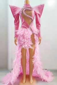 Robe de bal sexy avec épaulette et strass pour fête, tenue de scène, plumes formelles à sequins, robe d'anniversaire, robe de soirée longue sirène pour femmes - Product Image 3