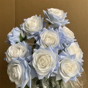 Decoración de flores de boda de alta calidad, flores artificiales de color <span class=keywords><strong>azul</strong></span> claro, <span class=keywords><strong>rosas</strong></span> de tacto Real <span class=keywords><strong>con</strong></span> un solo tallo, venta al por mayor - Product Image 6