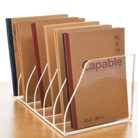 Boîte de rangement de bureau en acrylique transparente de luxe à 6 compartiments, fabriquée par l'usine OEM, pour magazines, documents, livres, iPad