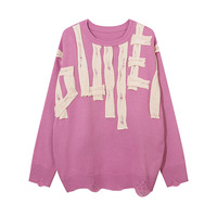 Pull unisexe rétro de style streetwear, tricoté, manches longues, automne, style coréen, avec patch lettre et logo frontal, anti-boulochage, 100% acrylique