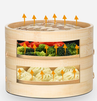 Outils de cuisson de cuisine à vapeur ou à chaleur en bambou avec poignée en bambou