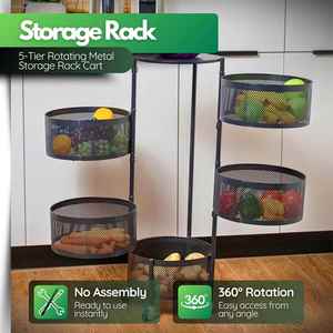 Kitchen <b>Storage</b> Rack 2/3/4/5 Tier Rack Rotatable <b>Storage</b> <b>Vegetable</b> Basket 360 Degree Rotating Baskets Rack With Wheels - Product Image 2