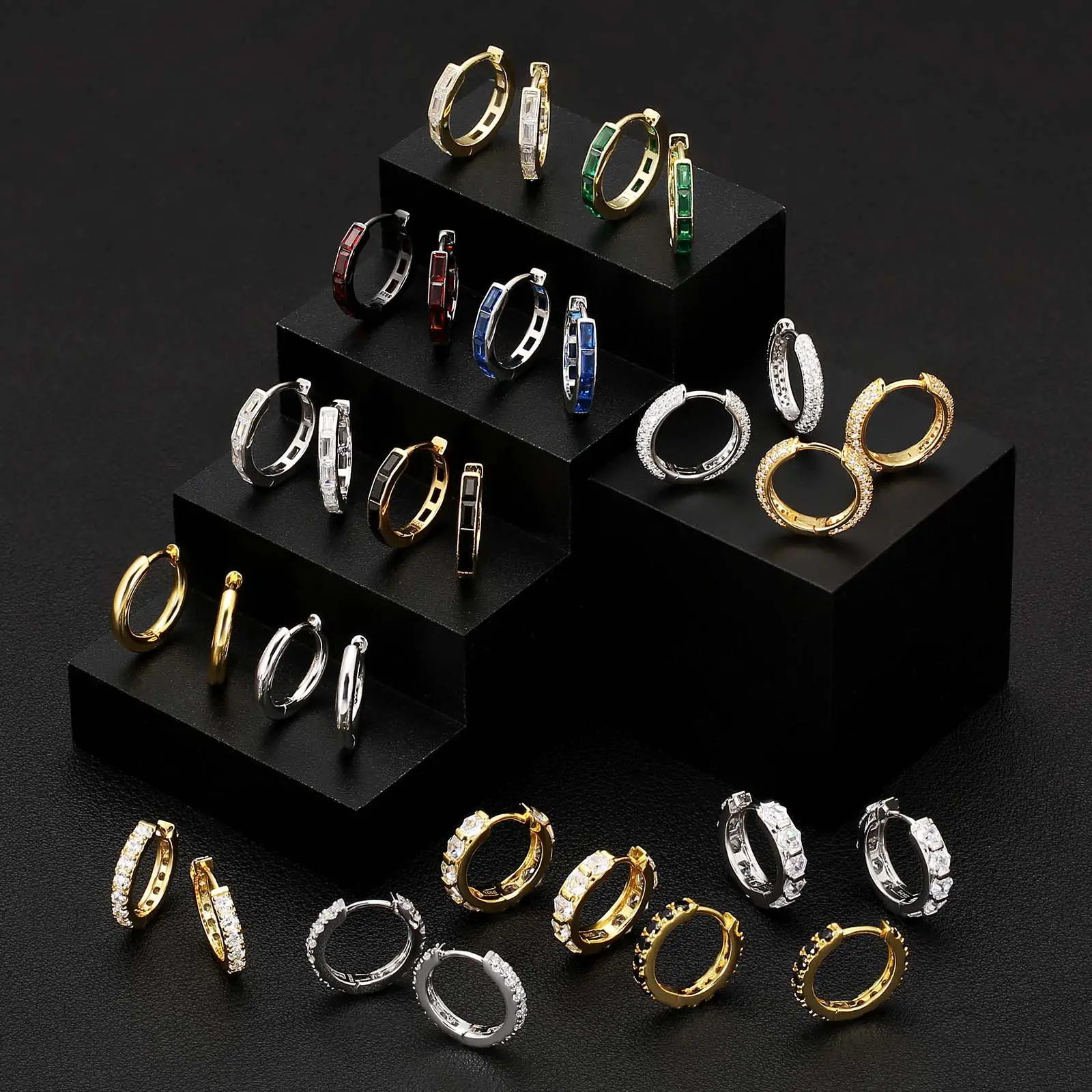 KRKC Оптовая Продажа 925 стерлингового серебра 14K золото со льдом 5A CZ алмазами гипоаллергенные мужские серьги-кольца для мужчин и женщин
