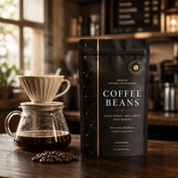 Emballage artisanal pour grains de café, pochette à fond plat avec fermeture à glissière pour café torréfié de spécialité, sac personnalisé