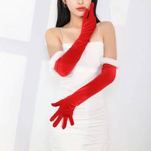 Nouveaux gants longs en velours rouge élégants pour femmes, en polyester/coton de haute qualité, pour l'automne/hiver, décontractés, quotidiens, pour cosplay - Product Image 4