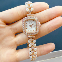 Montre à quartz en alliage pour femme, élégante et simple, ornée de diamants, avec bracelet en perles, forme cœur, ovale ou carrée, style luxe léger, à prix abordable