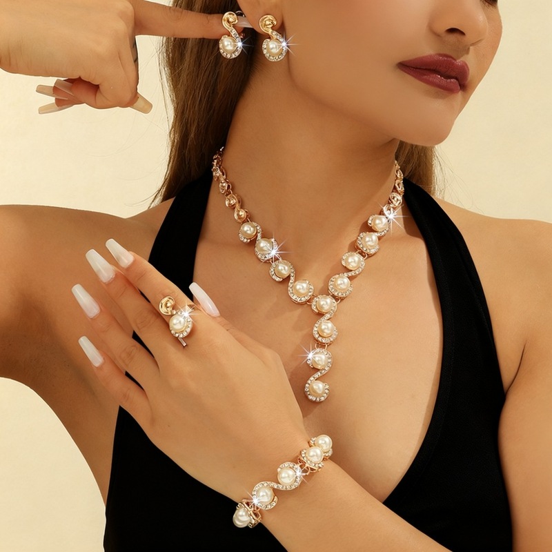 Imitation Pearl Necklace Earring Ring Bracelet