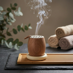 Brûleur d'encens en bambou, diffuseur aromatique en bois avec insert métallique, fait main, utilisation toute saison, aromathérapie, décoration Ramadan Eid, unique - Product Image 1