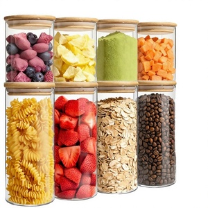 Glass Modern Design Tube-Shaped Airtight Heatable Dishwasher Safe Non-Toxic Hand Blown Glass <b>Spice</b> <b>Jars</b> Wooden Food Storage - Product Image 2