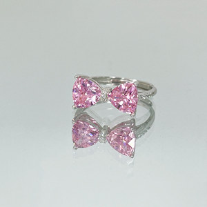 Bijoux en argent 925 de qualité supérieure, bague à nœud en zircon rose doux, bijoux pour femmes, bagues ouvertes en argent sterling 925, vente en gros - Product Image 3