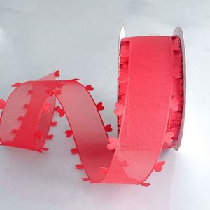 Custom Width <b>Sweet</b> 2.5cm 20 Yards <b>Heart</b> Edge Organza Ribbon for Valentine's Day Gift Wrapping & Bridal Bouquets - Product Image 2