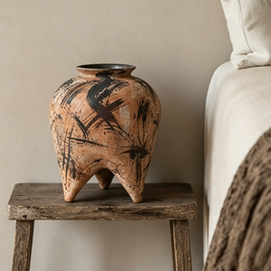 Vase <span class=keywords><strong>en</strong></span> céramique terracotta à base trépied, style pincelée d'encre, rustique Wabi Sabi, pour décoration de table de chevet de chambre - Product Image 3