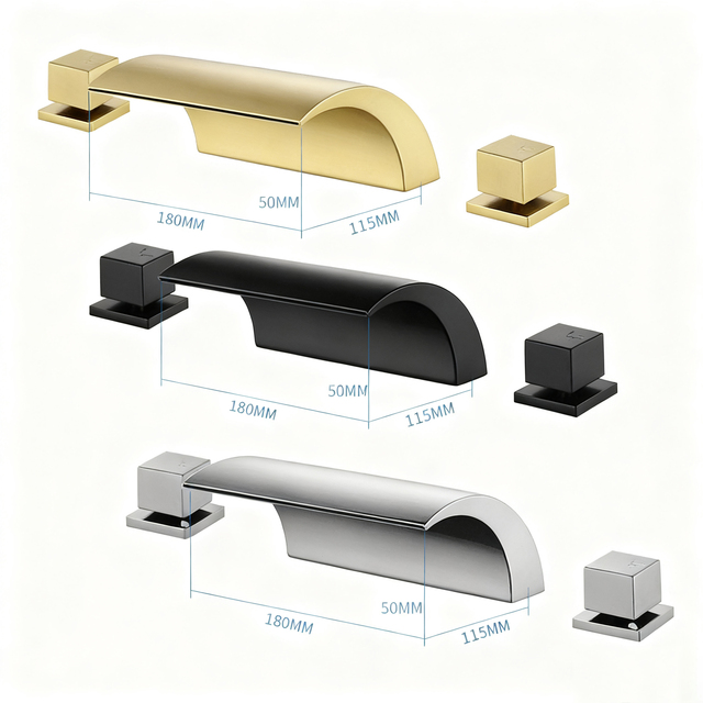 10 Year Warranty Widespread Bathroom 3 Hole Deck Mount Tub Faucet Bathtub Waterfall Double Handle Spout Shower Basin Taps Set
